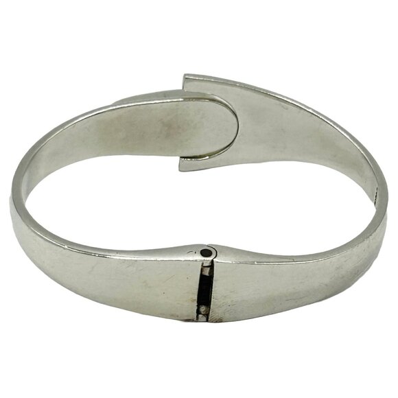 Taxco 925 Sterling Silver & Malachite Hinged Bangle Bracelet - Picture 5 of 5